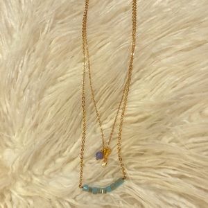 Double gemstone gold necklace